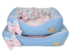 Cama Retangular Pata Chic Doce Flor Azul - Liso Azul