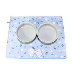 Porta Comedouro Retangular Pata Chic Daisy - Azul