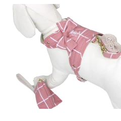 Peitoral Guia e Bolsinha Pata Chic Grid - Rosa - comprar online