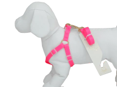 Peitoral Americano Seda com Guia Pata Chic - Pink