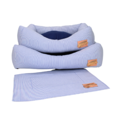 Jogo de Cama Basic M/G + Porta Comedouro Pata Chic - Listra Azul