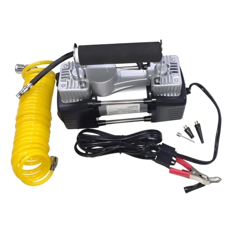 COMPRESOR DOBLE PISTON AUTOS CAMIONETAS 4X4 CON BOLSO Y ACCESORIOS
