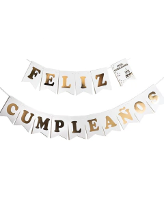 Guirnalda Feliz cumpleaños Blanco y dorado