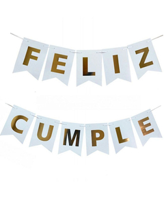 Guirnalda Feliz cumpleaños Blanco y dorado XL
