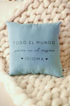 Almohadón con frase idioma en internet