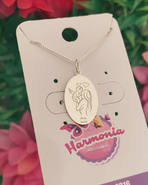 Colar Oval com Gravação Prata 925