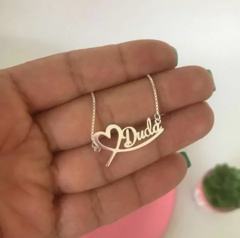 Colar nome e coração estilizado Prata 925
