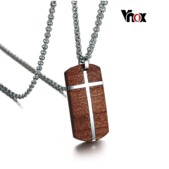 Vnox* 3526 Colar Masculino Madeira Aço Inox