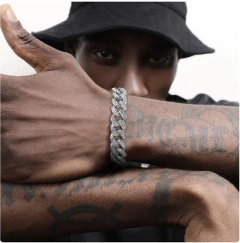 Imagen de Vnox* 1259 Pulseira Masculina Strass Brilhante Niquelado