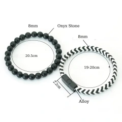 Imagem do Pulseira Masculina 2 em 1 Couro Cordão e Esfera Onix Noter* 9464