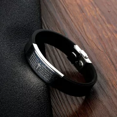 Jewelora* 4352 Pulseira Masculina Aço Inox Oração Cruz