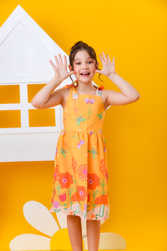Vestido Princesa Amarelo (Barrado Floral) -  Minha Menina Kids moda infantil 