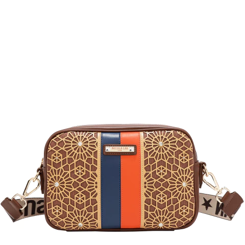 Bandolera Geometric Laser Cut Choco Nicole Lee - comprar online