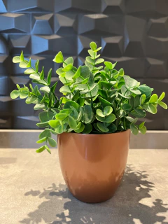 Arranjo buxinho artificial com vaso bronze - 23cm - comprar online