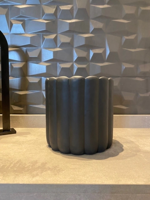 Vaso Cachepo Em Cimento 18Cm - preto