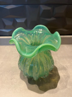 vaso de vidro trouxinha (verde Jade) - 16x14cm - Cristal Garden
