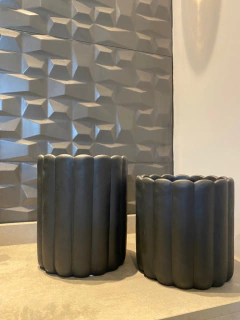 Vaso Cachepo Em Cimento 18Cm - preto