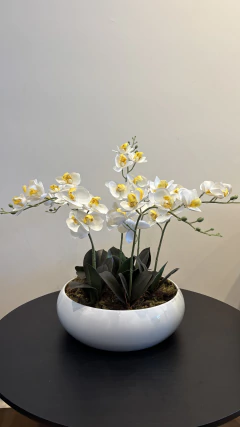 Arranjo centro de mesa orquídeas permanente 40cm - Cristal Garden