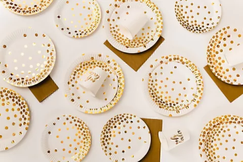 PLATO COMIDA GOLD DOTS x10