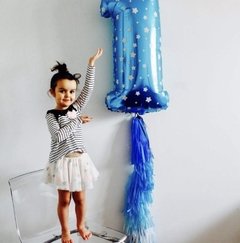 GLOBOS NUMEROS ROSA CELESTE CON CORAZONES - comprar online