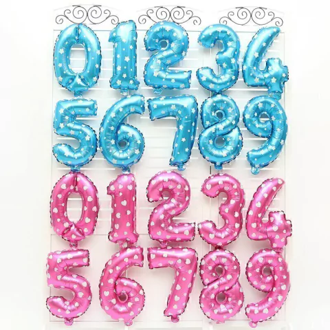 GLOBOS NUMEROS ROSA CELESTE CON CORAZONES