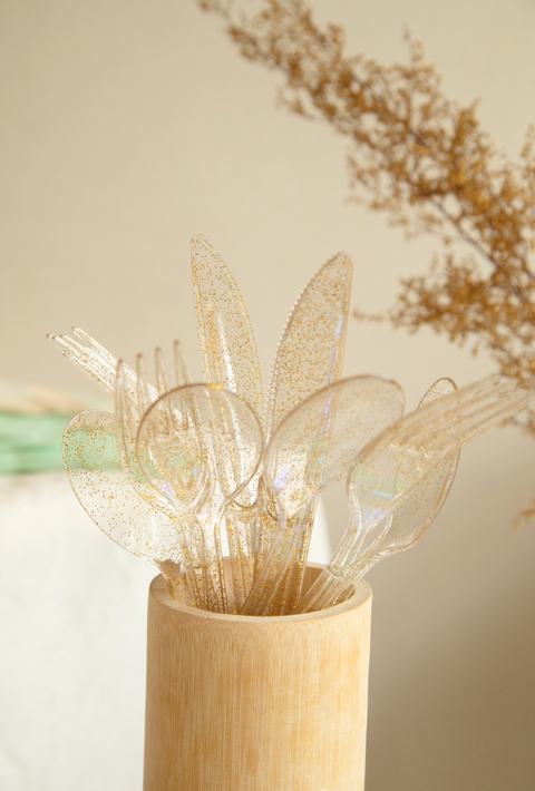 Cubiertos plastic glitter x18