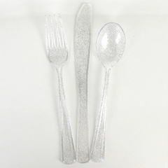 Cubiertos plastic glitter x18 - Papelera avellaneda