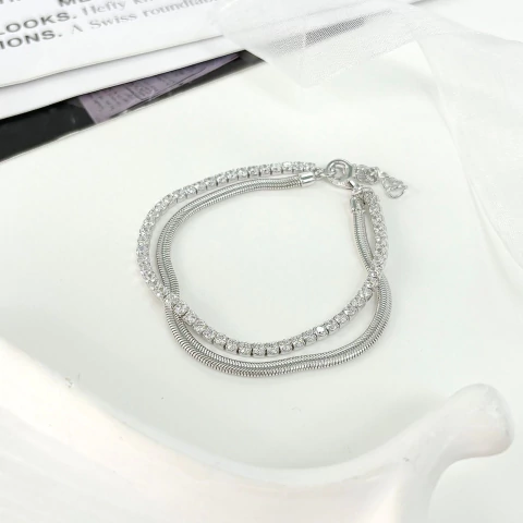 Pulsera doble lady snake (plateado)