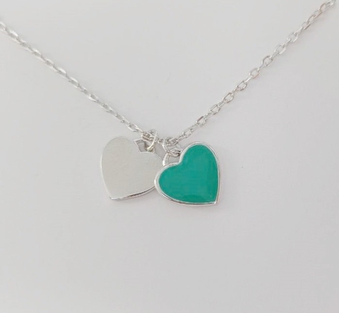 Collar Double Heart Celeste - comprar online