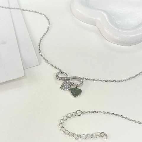 Collar infinito double heart (plateado)
