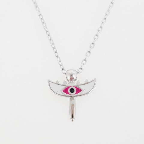 Collar mini Eye fucsia plateado