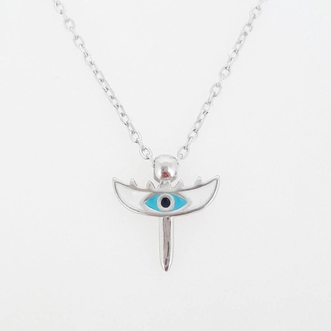 Collar mini Eye celeste plateado