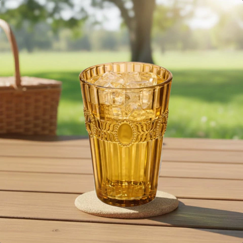 Vaso de vidrio color naranja 430cc x6 un