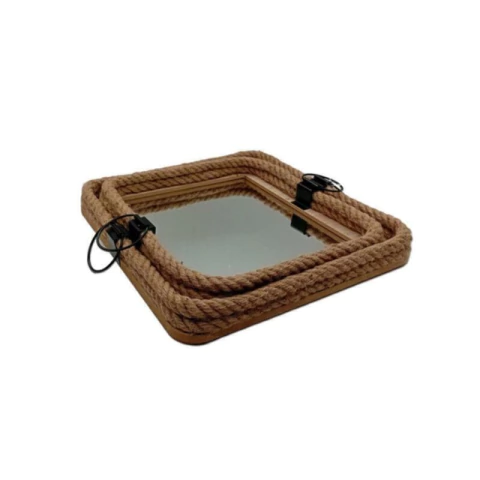 BANDEJA CUADRADA ESPEJO+YUTE 34X34CM
