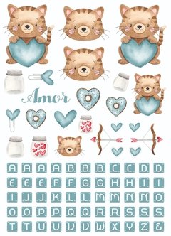 PA001 - Plancha autoadhesiva troquelada - gatito celeste abc