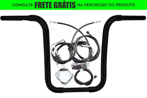 Kit Guidão Seca Sovaco - 14" Pol. Altura - Tubo 1.1/4" Pol. CURVE - PRETO - Harley Davidson - Deuce