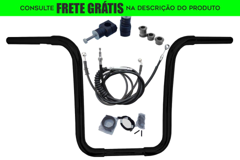 Kit Guidão Seca Sovaco - 15" Pol. Altura - Tubo 1.1/4" Pol. CURVE - PRETO - Harley Davidson - Deluxe (com Riser e Acelerador Eletrônico)