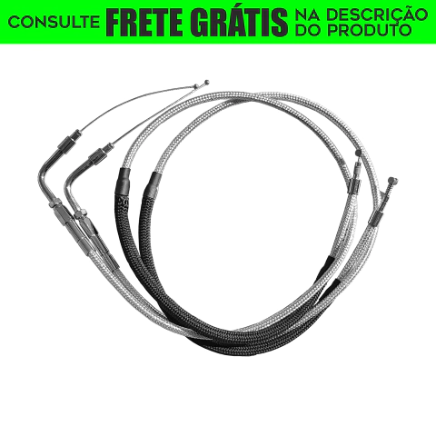 Cabos Acelerador (A) e (B) em Aeroquip CROMADO - Guidão 12" Pol. - Seca Sovaco - Harley Davidson - Blackline