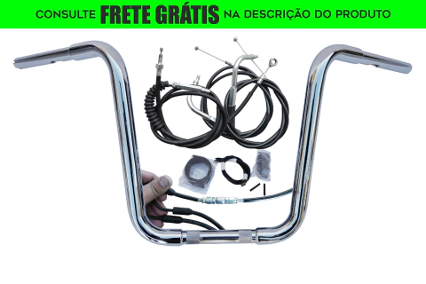Kit Guidão Seca Sovaco - 15" Pol. Altura - Tubo 1.1/4" Pol. - CROMADO - Harley Davidson - Dyna, Dyna Fat Bob, Dyna Street Bob (com ABS)