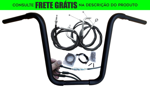 Kit Guidão Seca Sovaco - 16" Pol. Altura - Tubo 1.1/4" Pol. - PRETO - Harley Davidson - Dyna, Dyna Fat Bob, Dyna Street Bob (com ABS)