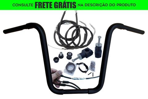 Kit Guidão Seca Sovaco - 12" Pol. Altura - Tubo 1.1/4" Pol. - PRETO - Harley Davidson - Dyna Fat Bob