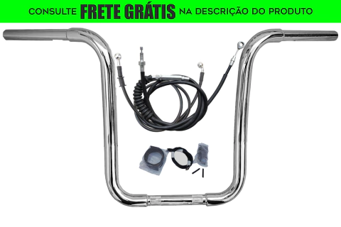 Kit Guidão Seca Sovaco - 14" Pol. Altura - Tubo 1.1/4" Pol. CURVE - CROMADO - Harley Davidson - Road King (ABS)
