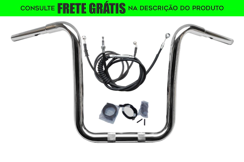 Kit Guidão Seca Sovaco - 15" Pol. Altura - Tubo 1.1/4" Pol. CURVE - CROMADO - Harley Davidson - Fat Boy (com Acelerador Eletrônico)