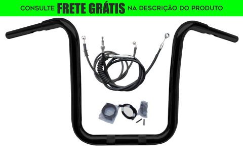 Kit Guidão Seca Sovaco - 15" Pol. Altura - Tubo 1.1/4" Pol. CURVE - PRETO - Harley Davidson - Fat Boy (com Acelerador Eletrônico)