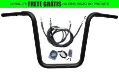 Kit Guidão Seca Sovaco - 14" Pol. Altura - Tubo 1.1/4" Pol. - PRETO - Harley Davidson - Fat Boy (com Acelerador Eletrônico)