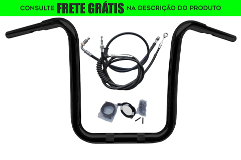Kit Guidão Seca Sovaco - 15" Pol. Altura - Tubo 1.1/4" Pol. CURVE - PRETO - Harley Davidson - Fat Boy (2018+)