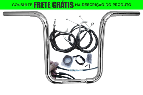 Kit Guidão Seca Sovaco - 15" Pol. Altura - Tubo 1.1/4" Pol. CURVE - CROMADO - Harley Davidson - Dyna, Dyna Fat Bob, Dyna Street Bob (com ABS)