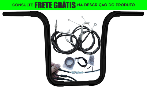 Kit Guidão Seca Sovaco - 15" Pol. Altura - Tubo 1.1/4" Pol. CURVE - PRETO - Harley Davidson - Dyna, Dyna Fat Bob, Dyna Street Bob (com ABS)