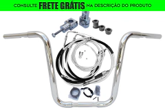Kit Guidão e Cabos CROMADOS - Seca Sovaco - 16" Pol. Altura - Tubo 1.1/4" Pol. - Harley Davidson - Deluxe (com riser e ABS)