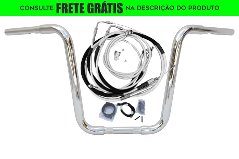 Kit Guidão e Cabos CROMADOS - Seca Sovaco - 14" Pol. Altura - Tubo 1.1/4" Pol. - Harley Davidson - Deuce (Sem ABS)